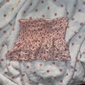 cute, summery, floral, pink Garage ruffled tube top💘